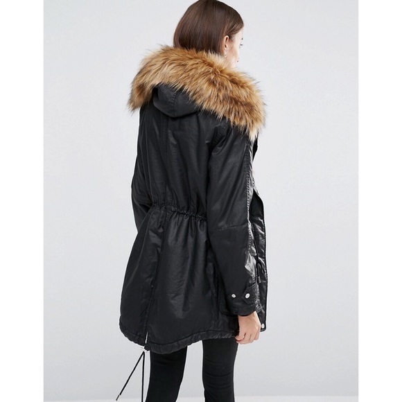 whistles faux fur lined waxy parka